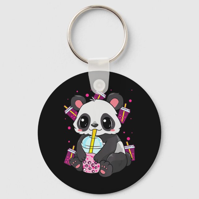 Kawaii Cute Anime Panda Boba Bubble Tea Otaku Men  Keychain (Front)