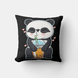 Kawaii Cute Anime Panda Boba Bubble Tea Otaku Men  Throw Pillow