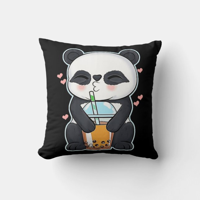 Kawaii Cute Anime Panda Boba Bubble Tea Otaku Men  Throw Pillow (Front)