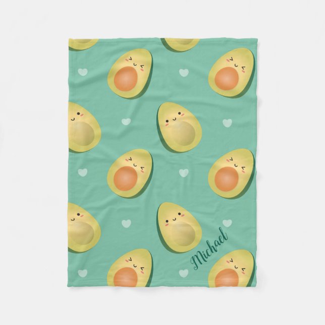 Kawaii Cute Avocados Let's Avocuddle Pattern Fleece Blanket (Front)
