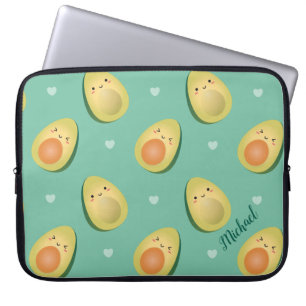 Kawaii Cute Avocados Let's Avocuddle Pattern Funny Laptop Sleeve