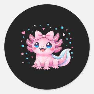 Kawaii Cute Axolotl Coquette Bow Women Girls Kids Classic Round Sticker