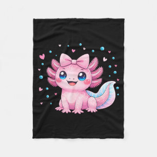Kawaii Cute Axolotl Coquette Bow Women Girls Kids Fleece Blanket