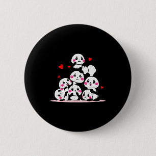 Kawaii Cute Baby Panda Pile With Red Hearts Valent 2 Inch Round Button