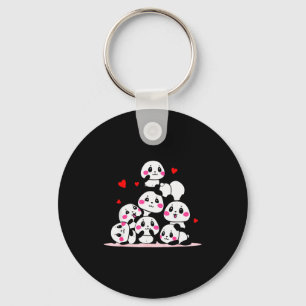 Kawaii Cute Baby Panda Pile With Red Hearts Valent Keychain