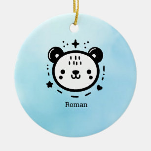 Kawaii cute Bear Face - Kawaii Minimalist Line Art Ceramic Ornament