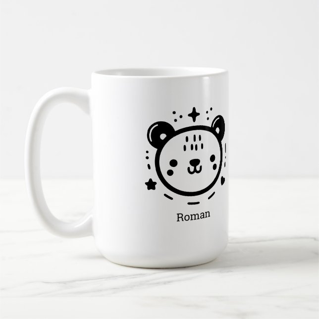 Kawaii cute Bear Face - Kawaii Minimalist Line Art Coffee Mug (Left)