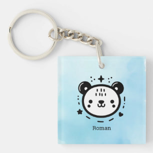 Kawaii cute Bear Face - Kawaii Minimalist Line Art Keychain