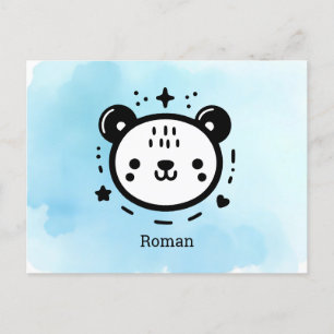 Kawaii cute Bear Face - Kawaii Minimalist Line Art Postcard