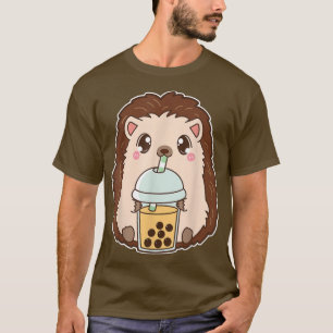 Kawaii Cute Boba Hedgehog Peach Mango Bubble Pearl T-Shirt