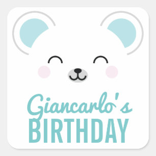 Kawaii Cute Boy Polar Bear Birthday Party Favour Square Sticker