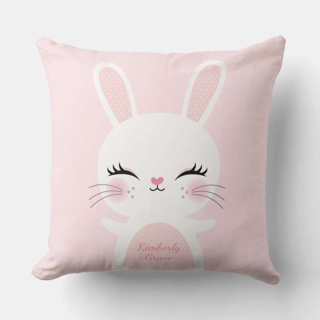 Kawaii Cute Bunny Rabbit Girl Nursery Room Throw Pillow (Front)
