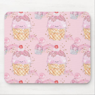 Kawaii Cute Cakes with Cherries – Pastel Purple Mouse Pad
