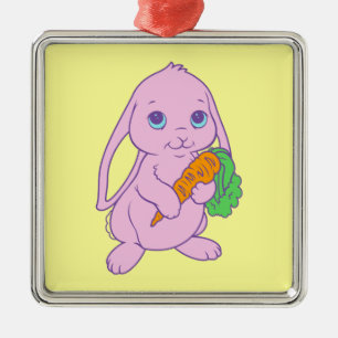 Kawaii Cute Cartoon Bunny Rabbit Carrot Metal Ornament