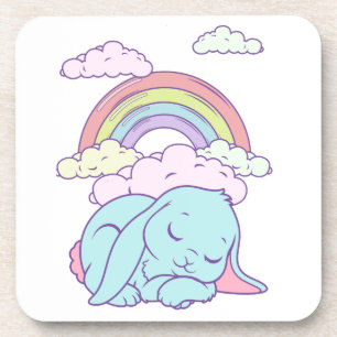 Kawaii Cute Cartoon Bunny Rabbit Rainbow Coaster