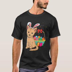 Kawaii Cute Cat Bunny Rabbit Eats Egg Happy Easter T-Shirt