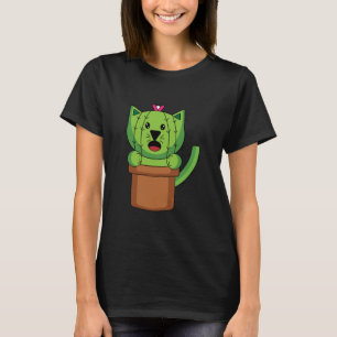 Kawaii Cute Cat Cactus Plant Pet T-Shirt