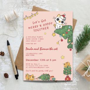 Kawaii Cute Cat & Christmas Tree Invitation