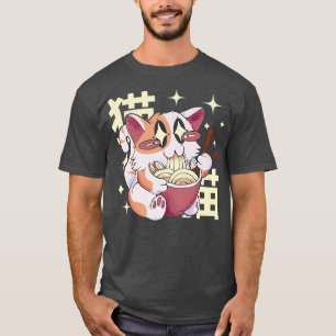 Kawaii Cute Cat Kitten Eating Ramen Noodles Japan T-Shirt