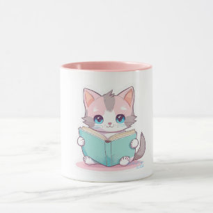 kawaii cute cat with book mug