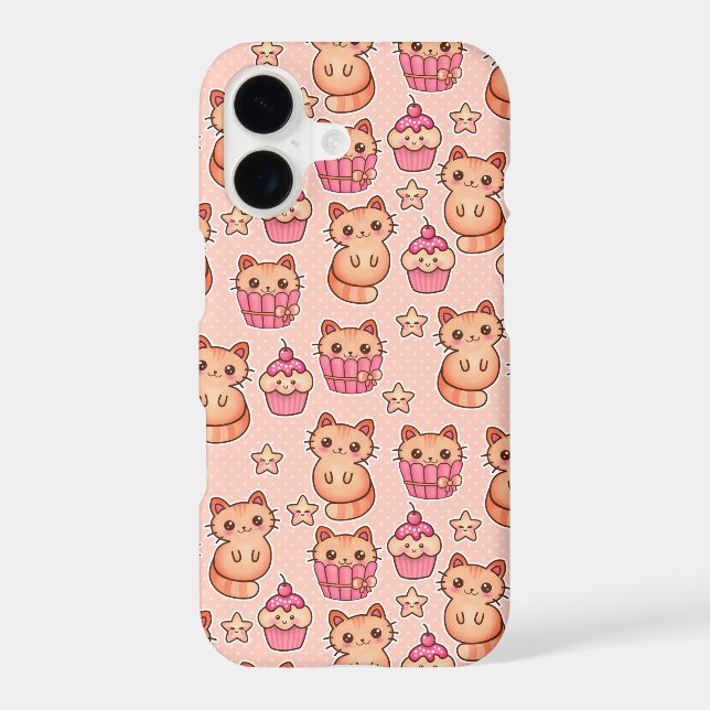 Kawaii Cute Cats and Cupcakes Pink Pattern (Back)