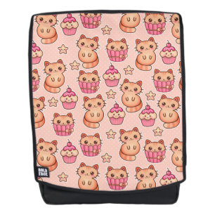 Kawaii Cute Cats and Cupcakes Pink Pattern Backpack