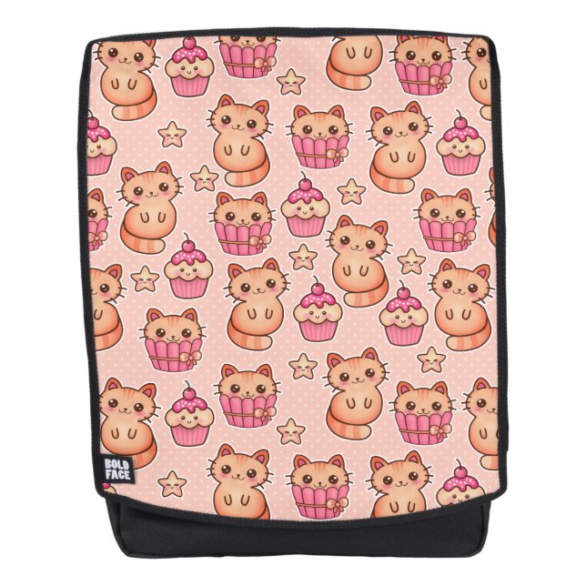 Kawaii Cute Cats and Cupcakes Pink Pattern Backpack (Front)