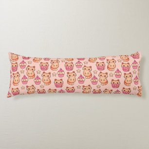 Kawaii Cute Cats and Cupcakes Pink Pattern Body Pillow