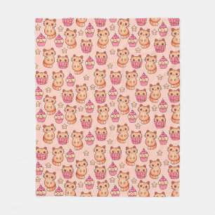 Kawaii Cute Cats and Cupcakes Pink Pattern Fleece Blanket