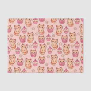Kawaii Cute Cats and Cupcakes Pink Pattern Tissue Paper