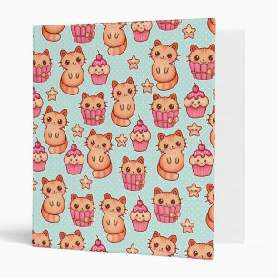 Kawaii Cute Cats Cupcakes Pink and Blue Pattern Binder