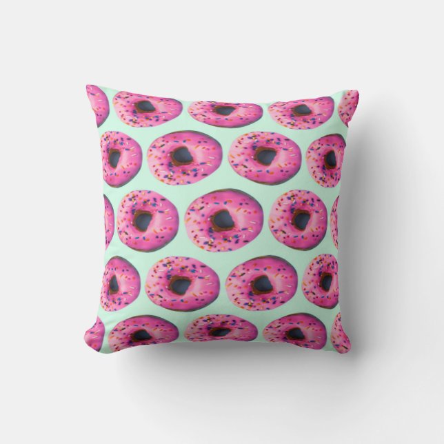 kawaii cute chic girly pattern mint and pink dough throw pillow (Front)