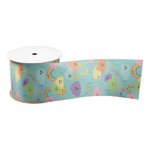 Kawaii Cute Cloud Sun Moon Gender Neutral Pattern Satin Ribbon