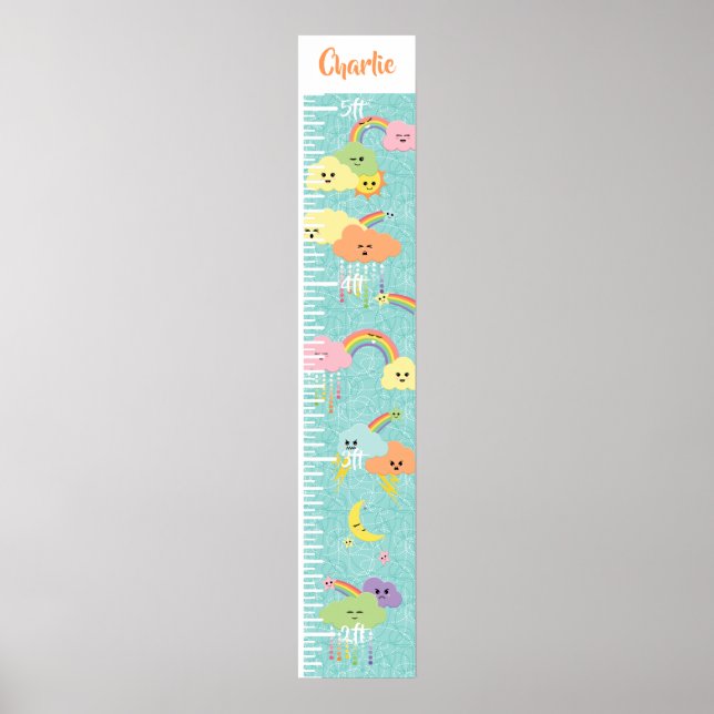 Kawaii Cute Cloud Sun Moon Rainbow Growth Chart (Front)