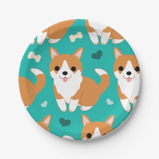 Kawaii Cute Corgi dog simple illustration pattern Paper Plate (Front)