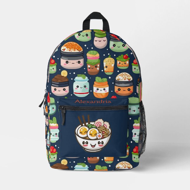 Kawaii Cute Custom Ramen Cat Printed Backpack (Front)