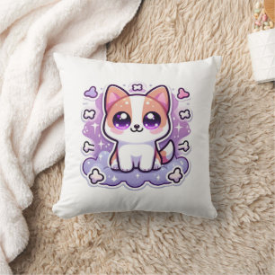 Kawaii Cute Dog Adorable Cartoon Dog With Big Eyes Throw Pillow
