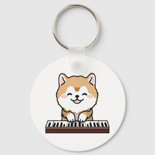 Kawaii Cute Dog Playing Piano Keyboard Keychain