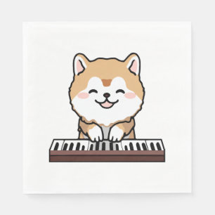 Kawaii Cute Dog Playing Piano Keyboard Napkin