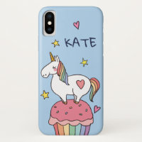 Kawaii Cute Doodle Rainbow Unicorn and Stars.