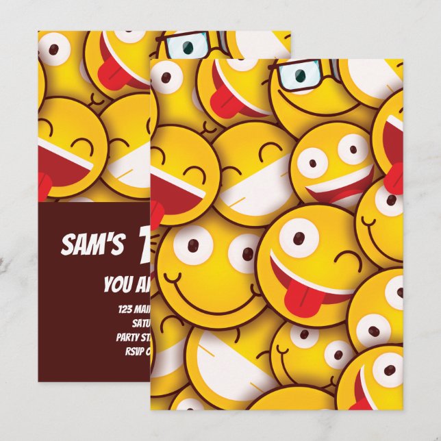 Kawaii Cute Emoji Emoticon Birthday Invitation (Front/Back)