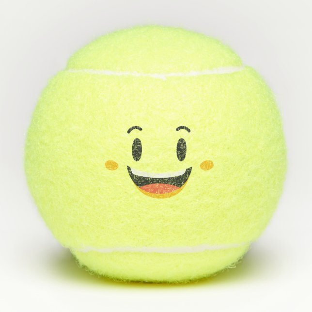 Kawaii Cute Emoticon Emoji Face Tennis Balls (Front)