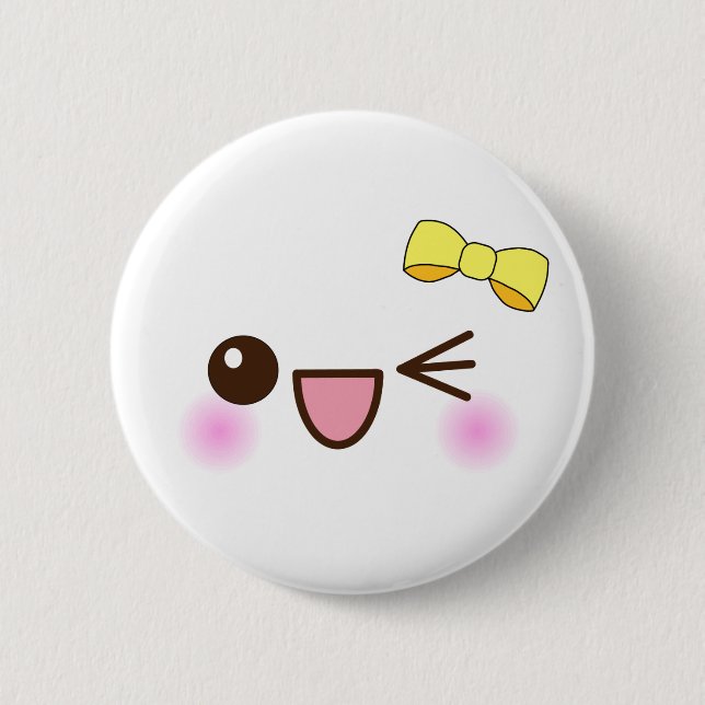 kawaii cute face 2 inch round button (Front)