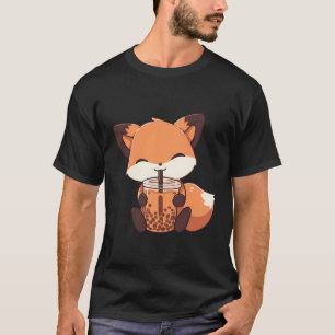 Kawaii Cute Fox Drinking Boba Bubble Milk Tea T-Shirt