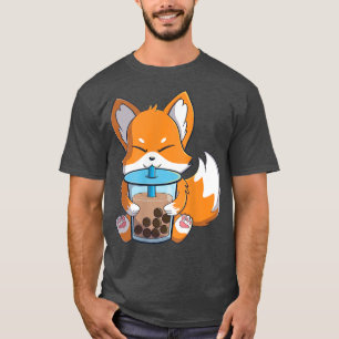 kawaii cute fox drinking boba tea bubble tea for a T-Shirt