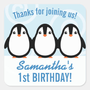 Kawaii Cute Girl Penguin Birthday Party Favor Square Sticker