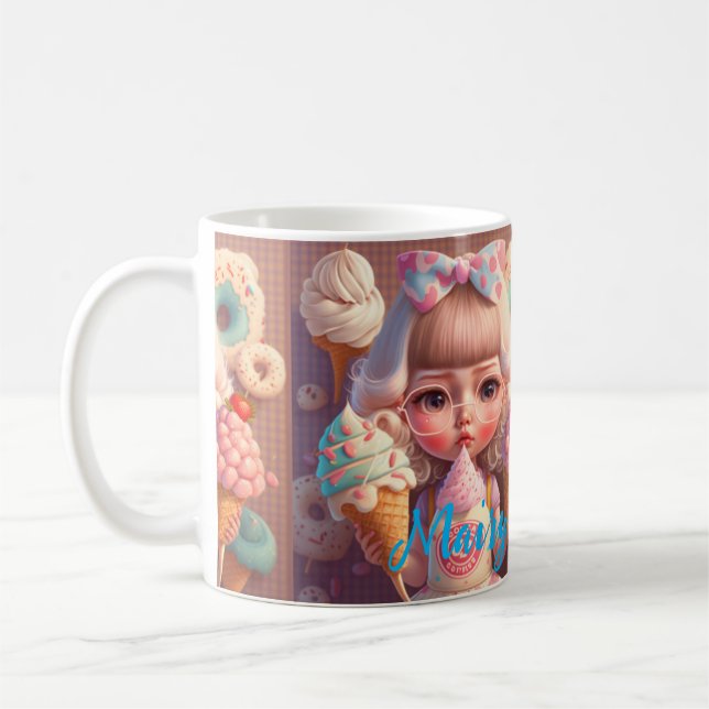 Kawaii cute girl with ice creams     coffee mug (Left)