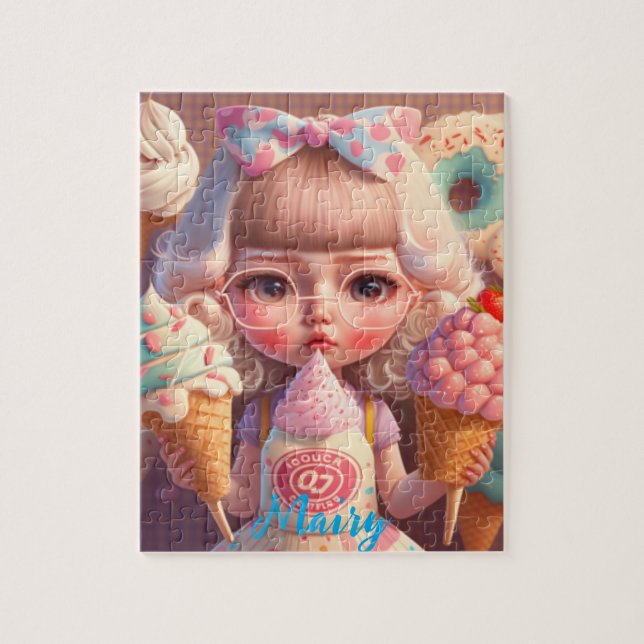 Kawaii cute girl with ice creams   jigsaw puzzle (Vertical)