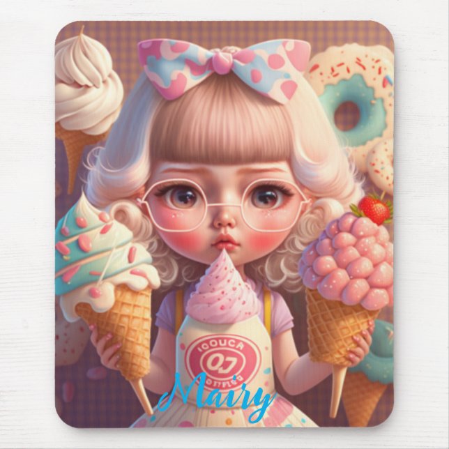 Kawaii cute girl with ice creams        mouse pad (Front)