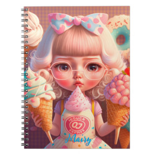 Kawaii cute girl with ice creams notebook